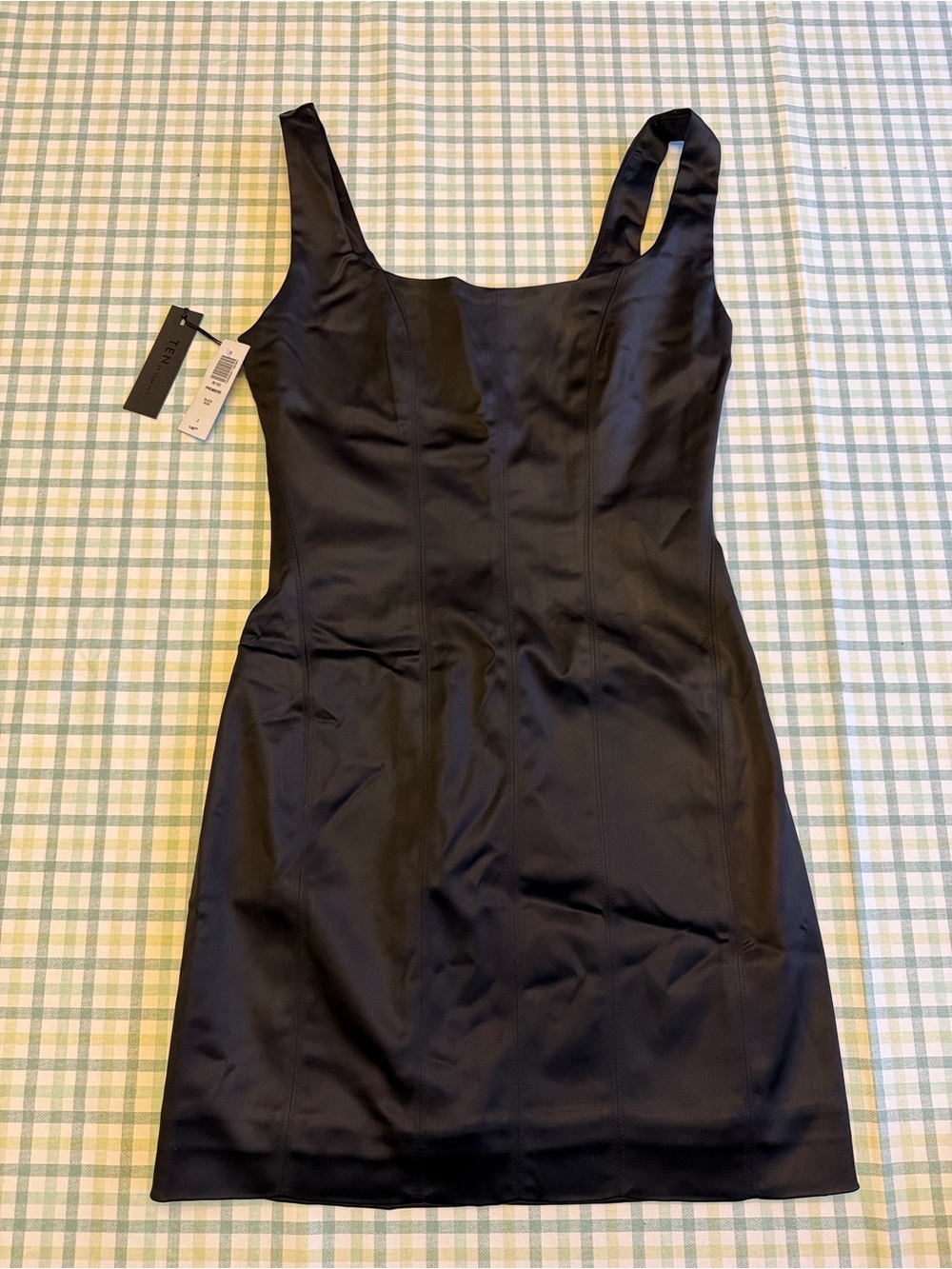 Babaton Sleek Satin Black Mini Dress with Square Neckline